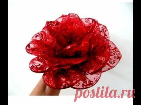 Moños flores rosas rojas en cintas de organza escarchada - YouTube