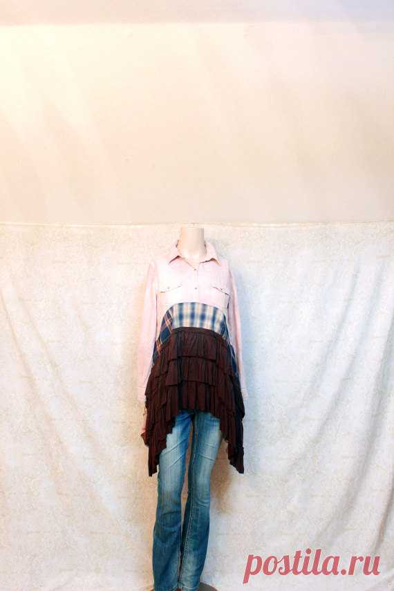 REVIVAL Women's Upcycled Boho Shirt Shabby Chic Country by REVIVAL