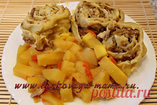Штрудели с фаршем, капустой и овощами в мультиварке