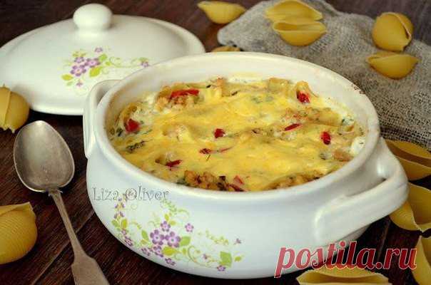 Конкильони с курицей и сладким перцем,