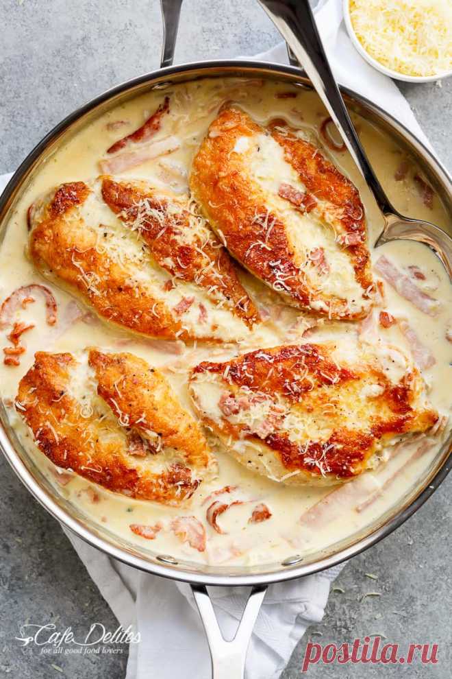 Creamy Parmesan Carbonara Chicken (No Egg) - Cafe Delites Creamy Parmesan Carbonara Chicken is the ultimate twist! Crispy, golden chicken fillets in a carbonara inspired sauce for a new favourite chicken recipe!