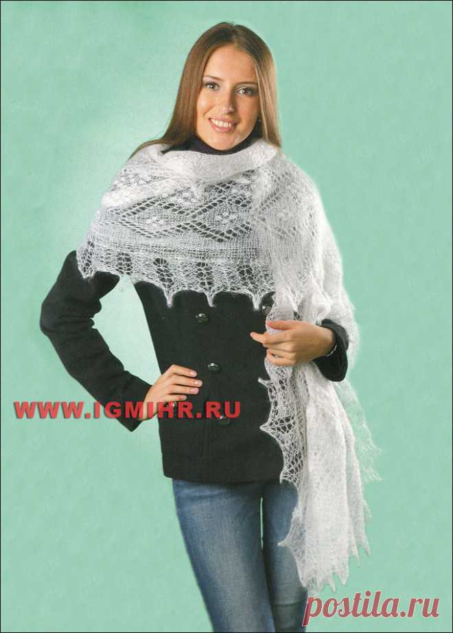 Воздушный палантин-паутинка. Спицы