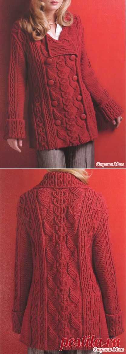 Красный кардиган спицами (Pea Coat) - Вязание - Страна Мам