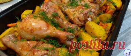 Сытный ужин в духовке. Куриные ножки с картофелем