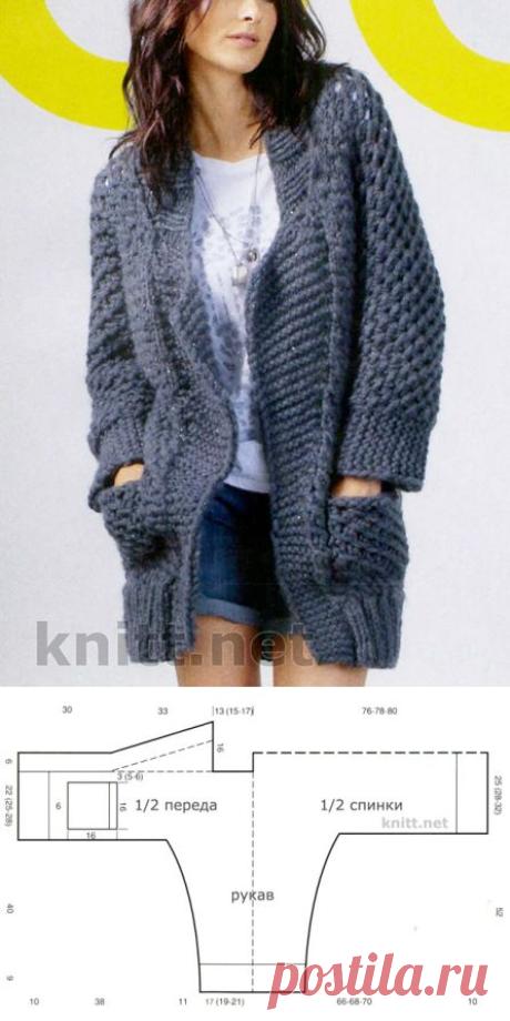 Серый жакет из толстой пряжи | knitt.net | Все о вязании