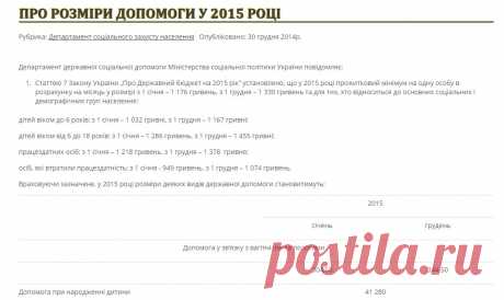 Про розміри допомоги у 2015 році - Київська обласна державна адміністрація