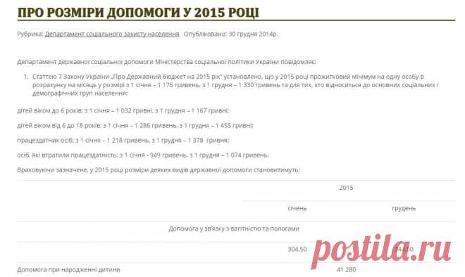 Про розміри допомоги у 2015 році - Київська обласна державна адміністрація