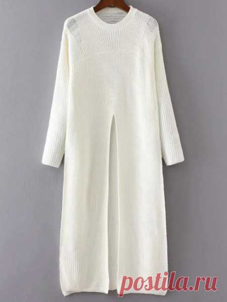 Front Slit Long Sweater WHITE: Sweaters | ZAFUL