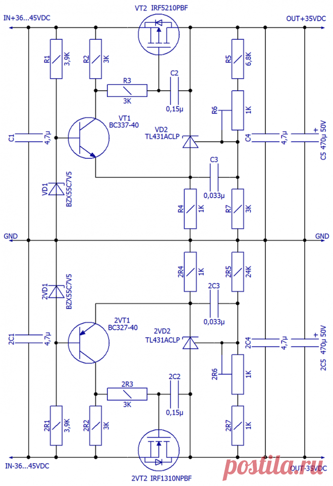 Стабилизатор ±35 В для усилителя | PRACTICAL ELECTRONICS | Дзен