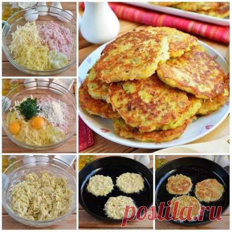 Дранички с ветчиной, сыром и зеленью

Ингредиенты:
Картофель — 6 Штук
Лук — 1 Штука
Ветчина — 200 Грамм
Сыр твердый — 200 Грамм
Яйцо — 2 Штуки
Укроп — 1-2 Ст. ложек (мелко порезанный)
Мука — 4-5 Ст. ложек
Соль — По вкусу
Перец черный молотый — По вкусу
Масло рафинированное — 3-4 Ст. ложек (для жарки)
Количество порций: 3-4
Как приготовить "Дранички с ветчиной, сыром и зеленью"
1. Подготовьте продукты, очистите картофель, лук, порежьте мелко укроп.
2. Натрите на крупной тер...
