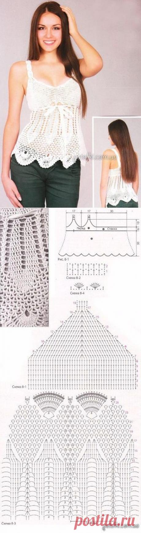 Белая ажурная майка крючком. | Domosedkam.ru