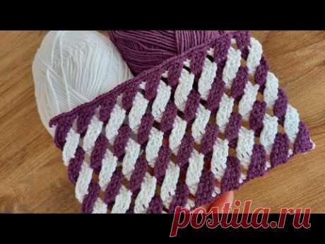 3D SUPER EASY CROCHET KNITTING.. TIĞ İŞİ YAPIMI KOLAY BATTANİYE YELEK ŞAL ATKI ÇAPRAZ ÖRGÜ MODELİ..