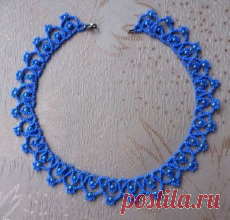 Ажурное колье "Голубое небо" бисер,жемчуг