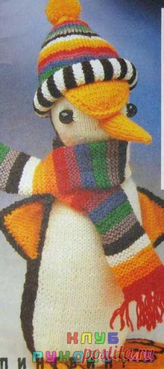 ПИНГВИН С ШАРФОМ СПИЦАМИ - Клуб рукоделия Размер: 40 см. Материалы: пряжа ««Hit» (100% полиакрила: 135 м/ 50 г) - 100 г мерной. 100 г белой, по 50 г желтой, красной, оранжевой, синей, зеленой. цвет
