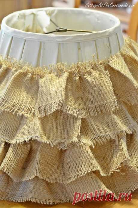 DIY Ruffled Burlap Shade - Cottage at the Crossroads