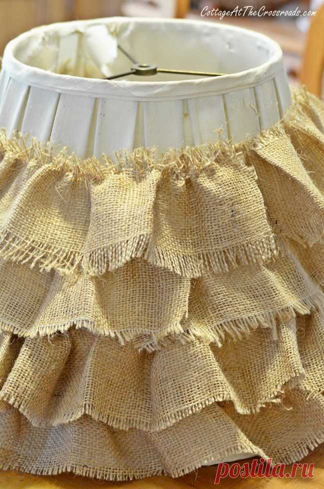 DIY Ruffled Burlap Shade - Cottage at the Crossroads