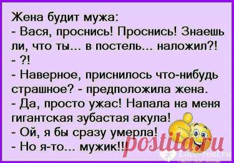 Муж приходит домой с работы, жена сидит за компьютером и спрашивает его , не оборачиваясь: