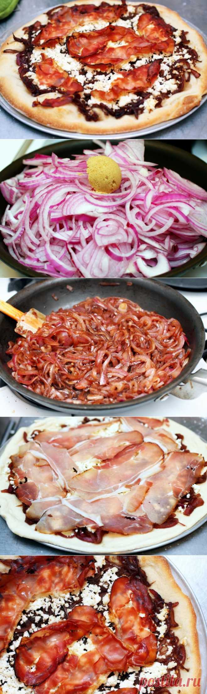 Пицца с сыром риккота, прошутто и красным луком, пошаговый фото рецепт