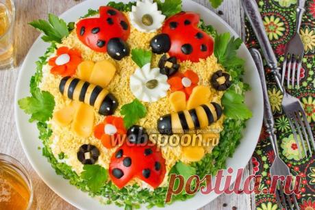 Салат &quot;Поляна&quot; с фото | Рецепт салата Поляна | Салат со свиным языком и грибами на Webspoon.ru