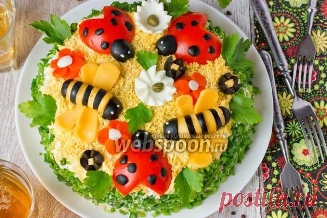 Салат "Поляна" с фото | Рецепт салата Поляна | Салат со свиным языком и грибами на Webspoon.ru