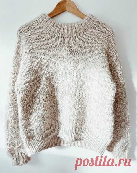 Пост на стене Пуловер  ThrowbackДизайн от Notperfectknit.В описании вязания пуловера спицами даны инструкции для четырёх размеров: XS/S (M) L (XL).Длина: 56 (58) 60 (62) см (измеряется по центру спинки ниже линии горловины).Окружность груди: 109 (120) 131 (142) см.Плотность вязания пуловера рельефным узором спицами:11 петель x 19 рядов узором, на спицах 7 мм = 10 x 10 см.