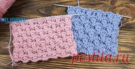 Турецкий узор спицами.
 группа "Вязания, все со схемами"
Присоединяйтесь!
Количество петель кратно 6+1. Для образца наберем 19 петель. 
1 р- все лицевые 2 р- 1 кромочная, *провязать петлю как изнаночною и сделать 2 накида (2 раза), 1 изн., повторяем до конца ряда 3 р - 1 кром.,* из 5 петель провязать 5 (подробная инструкция на видео), 1 лиц. и повторяем * 4 р- 1 кром., *5 лиц., 1 изн. * повторяем 5 р - все лицевые 6 р- 1 кром, 3 изн., * провязать петлю как изнаночною и сде...