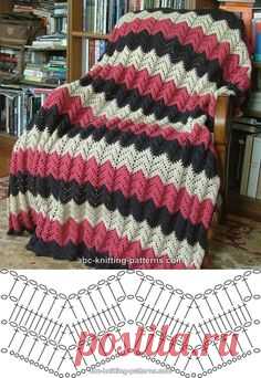 Pink ripple afghan, free pattern from ABC Knitting. Written pattern with several photos on their site. #crochet #blanket #throw #pillow