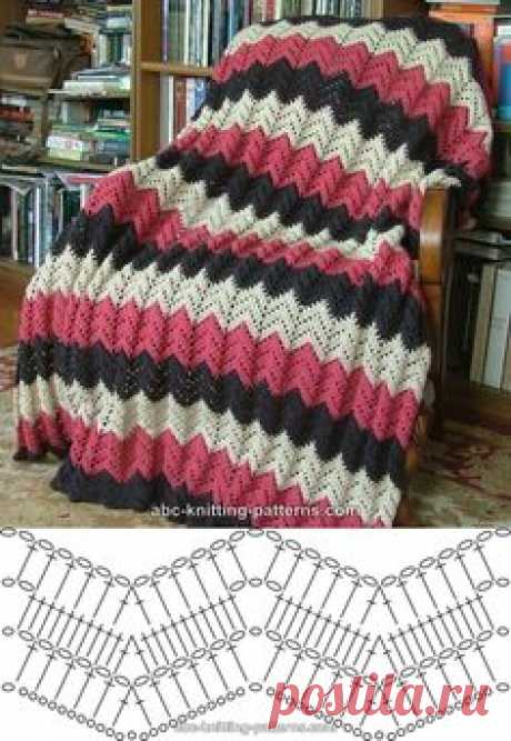 Pink ripple afghan, free pattern from ABC Knitting. Written pattern with several photos on their site. #crochet #blanket #throw #pillow
