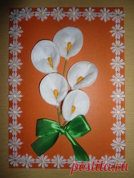 Цветочные аппликации из ватных дисков.  Очень необычно!