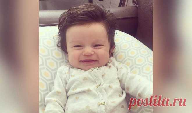 В это сложно поверить: девочка, родившаяся с роскошной шевелюрой