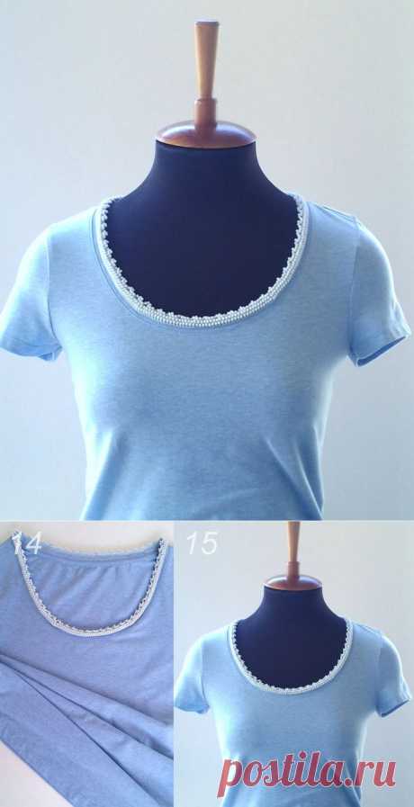 Декор горловины бусинами / Футболки DIY / Модный сайт о стильной переделке одежды и интерьера