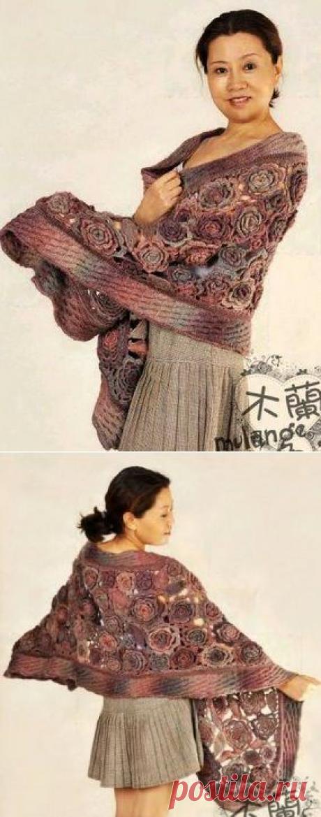 Палантин с розами в ирландской технике!