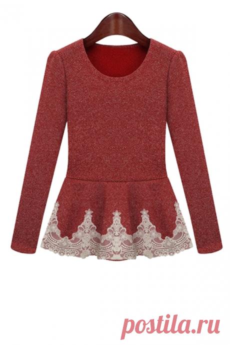 Lace Ruffles Splicing Knitwear RED: Sweaters | ZAFUL