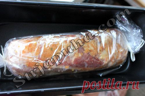 Сало, варёное в пакете (кульке) с чесноком