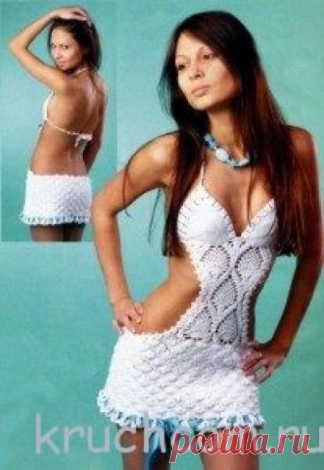 Пляжное платье | Вязание крючком, бесплатная схема, фото Открытое платье для смелых девушек, не оставит никого равнодушным. Описание платья Также рекомендуем:Схемы ленточного вязания крючкомПлатье «Весенний цвет»Платье «Секрет Клеопатры»Вязаное платье «Коралловое лето»Вязаное платье со шлейфом