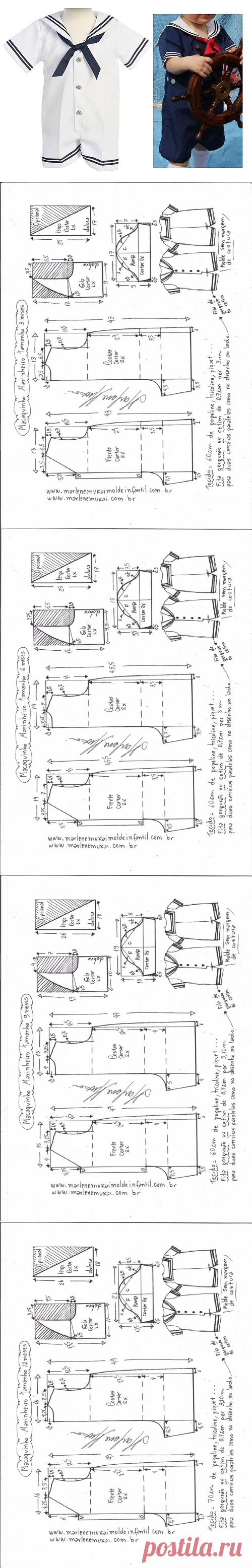 Выкройка комбинезона для малыша в морском стиле, размер от 3 — до 36 месяцев (Шитье и крой) | Журнал Вдохновение Рукодельницы