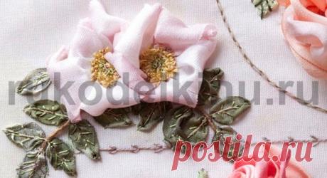 Вышиваем цветы яблони лентами. Техника вышивки.