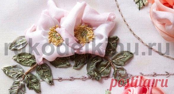 Вышиваем цветы яблони лентами. Техника вышивки.