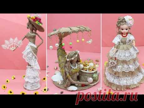 3 Beautiful Jute craft doll | How to decorate doll from jute rope