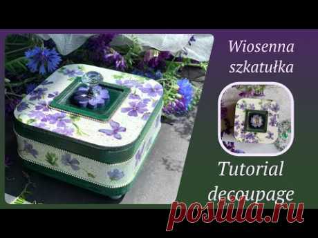 Весенняя коробочка с фиалками - #урок #декупаж