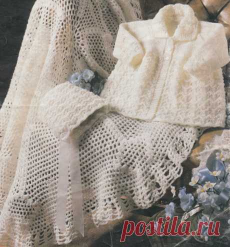 vintage baby knitting and crochet pattern knit matinee coat and bonnet and round crochet shawl This item is a PDF file of the knitting pattern for these gorgeolus baby items.    The pattern contains instructions for a knit matinee jacket and bonnet, in double knitting yarn, sizes 16 to 20 inch chest.    There are also instructions for a beautiful crochet shawl, which is made in 4 ply yarn.    Thanks for looking and happy crafting! Etsy supplies a link for instant download ...