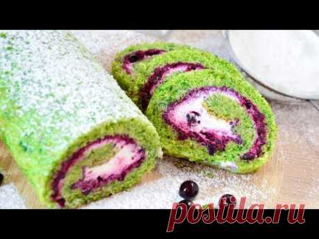 Рулет со шпинатом и черной смородиной ☆ Biscuit roll with spinach