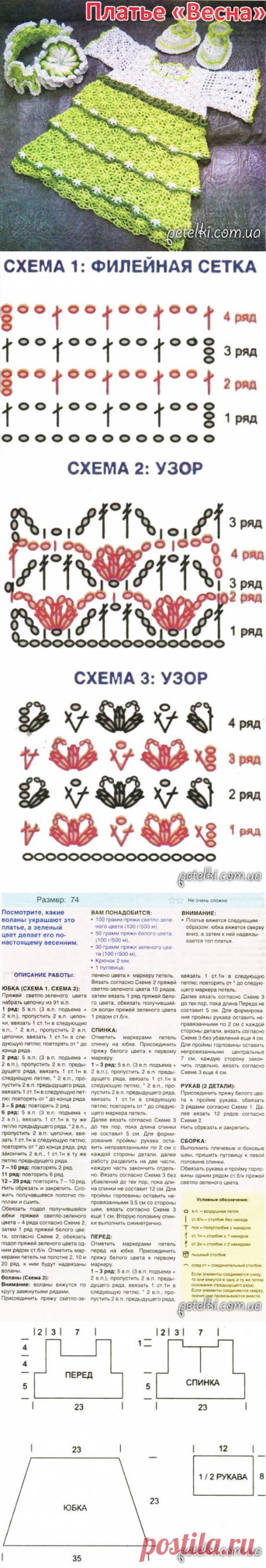 ВЕСНА - вязаное крючком платье для годовалой девочки. Описание, схемы, выкройка