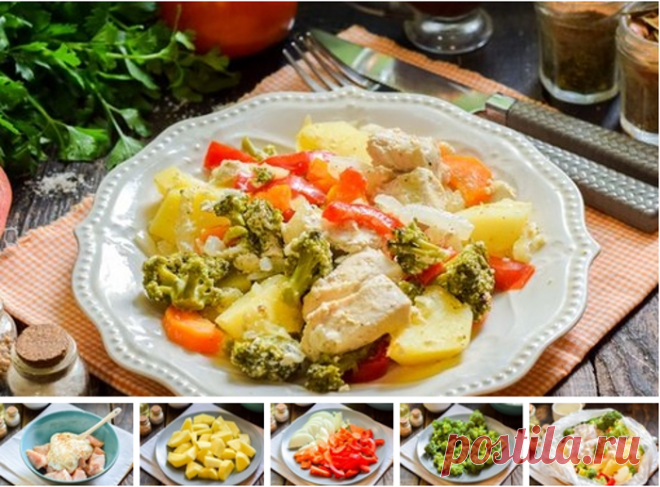 Запекаем курицу с брокколи и картошкой в рукаве