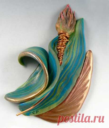 Copper-Poly Flora Fusion Brooch By Christi Friesen