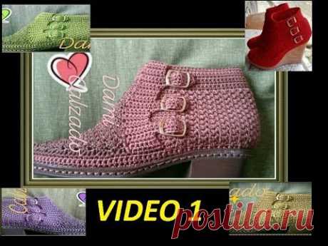 SHOES-BOTIN ROSA- ROJO  VIDEO 1 CROCHET PASO A PASO