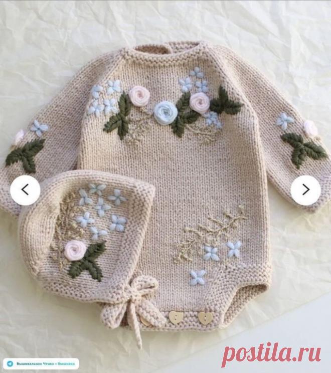 Вышиваем по трикотажу цветочки мелкие