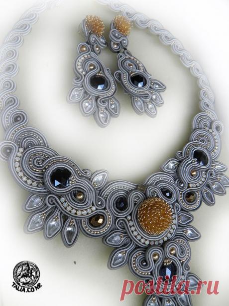 Necklace &amp; earrings in Grey | сутаж | Сережки, Ожерелья и Серый
