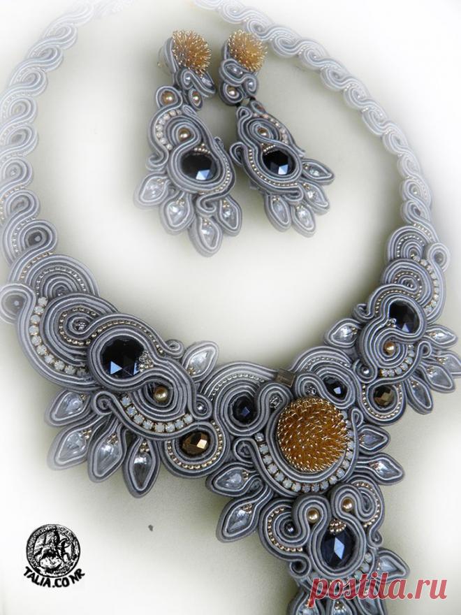 Necklace & earrings in Grey | сутаж | Сережки, Ожерелья и Серый