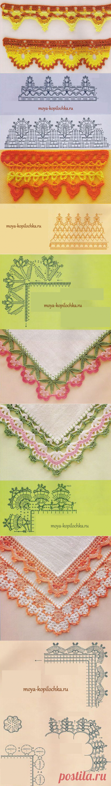 42 ОБРАЗЦА ВЯЗАНОГО КРУЖЕВА ДЛЯ ОТДЕЛКИ КРАЯ ИЗДЕЛИЯ СО СХЕМАМИ